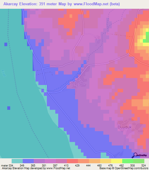 Akarcay,Turkey Elevation Map