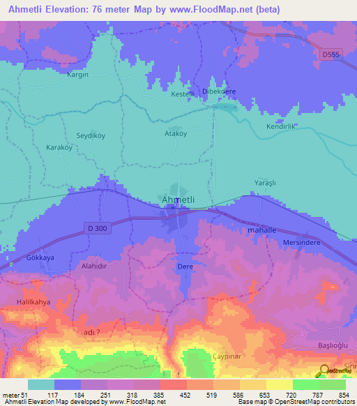 Ahmetli,Turkey Elevation Map