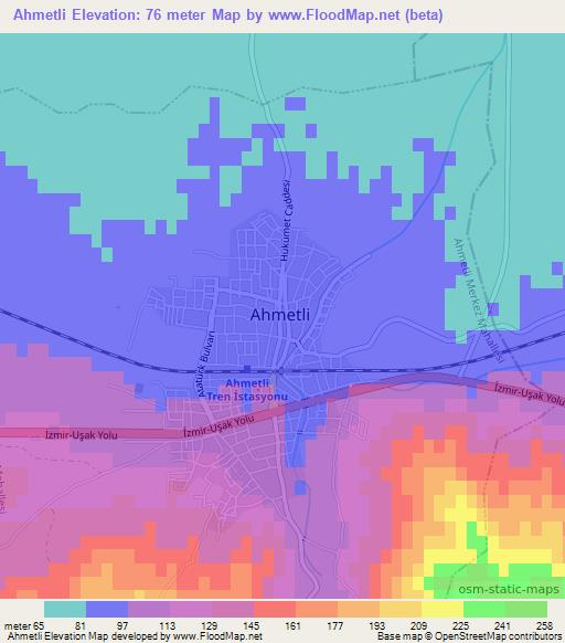 Ahmetli,Turkey Elevation Map