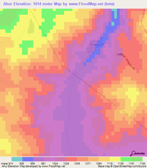 Ahur,Turkey Elevation Map