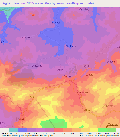 Aglik,Turkey Elevation Map