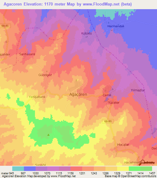 Agacoren,Turkey Elevation Map