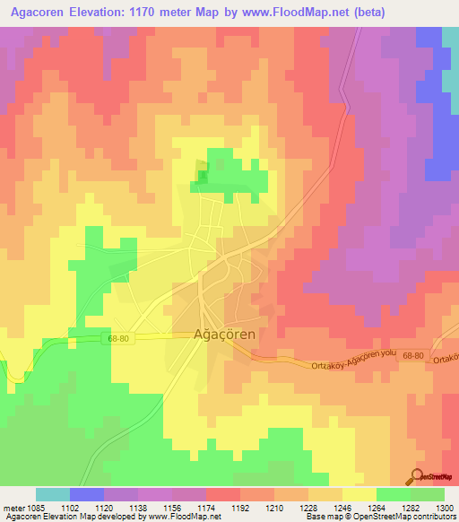 Agacoren,Turkey Elevation Map