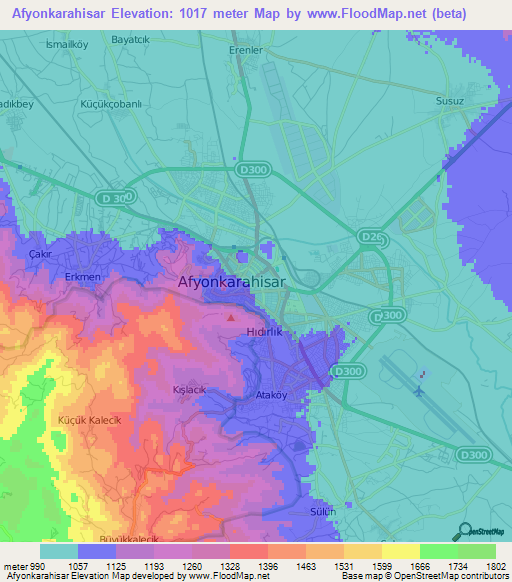 Afyonkarahisar,Turkey Elevation Map