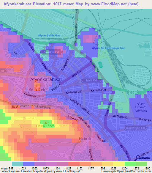 Afyonkarahisar,Turkey Elevation Map