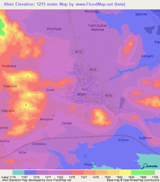 Afsin,Turkey Elevation Map