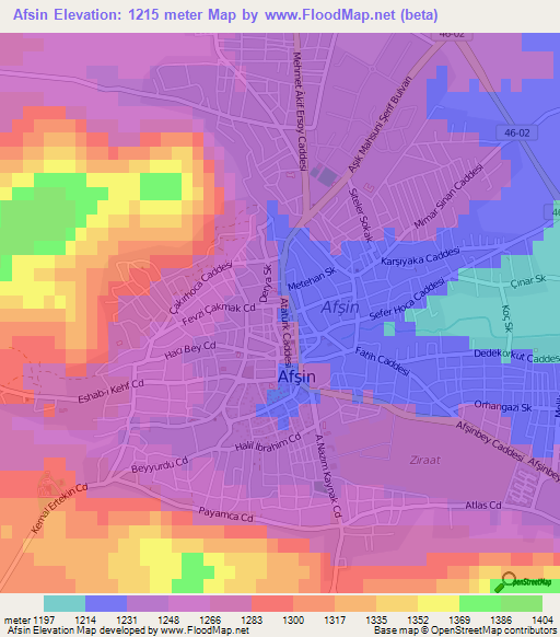 Afsin,Turkey Elevation Map