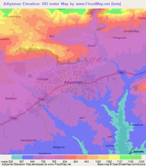 Adiyaman,Turkey Elevation Map