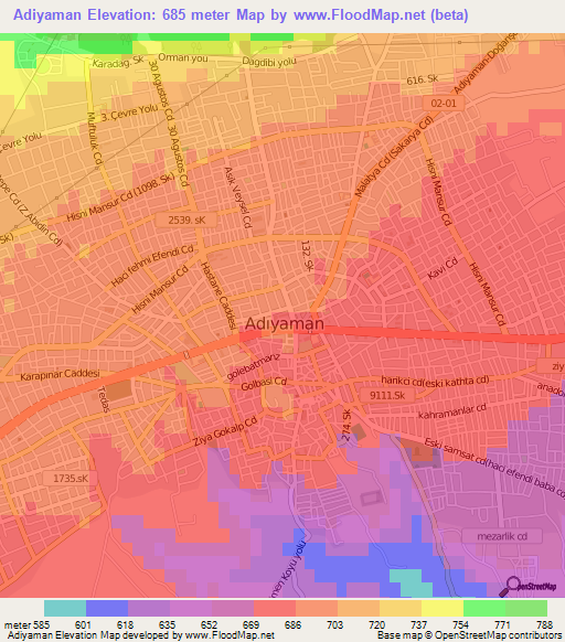 Adiyaman,Turkey Elevation Map