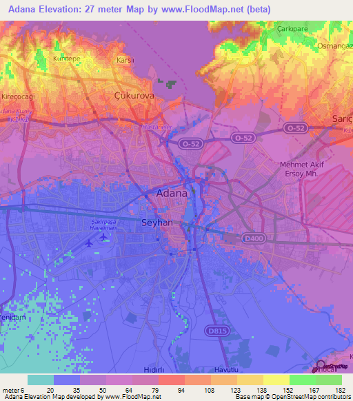 Adana,Turkey Elevation Map