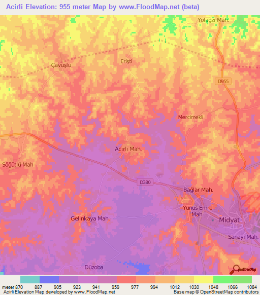 Acirli,Turkey Elevation Map