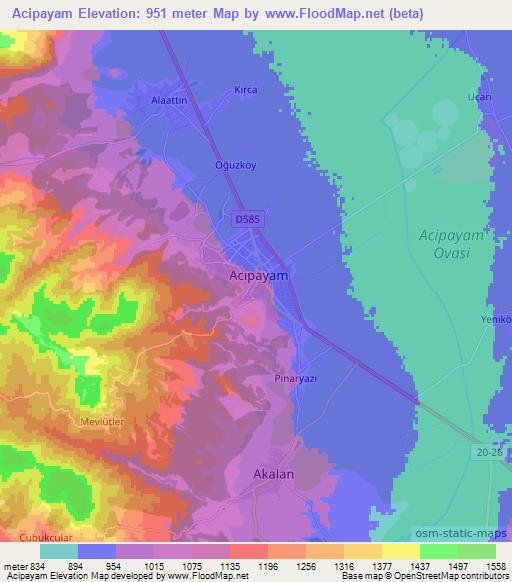 Acipayam,Turkey Elevation Map