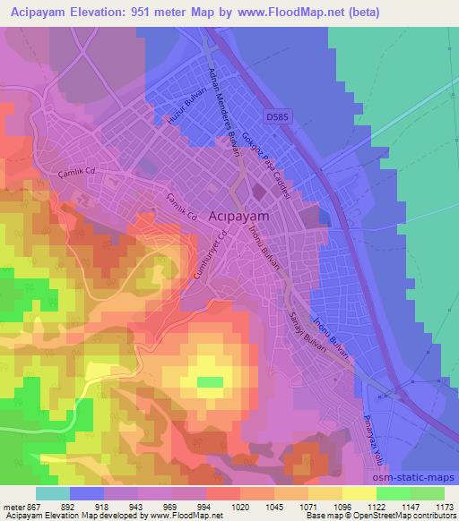 Acipayam,Turkey Elevation Map