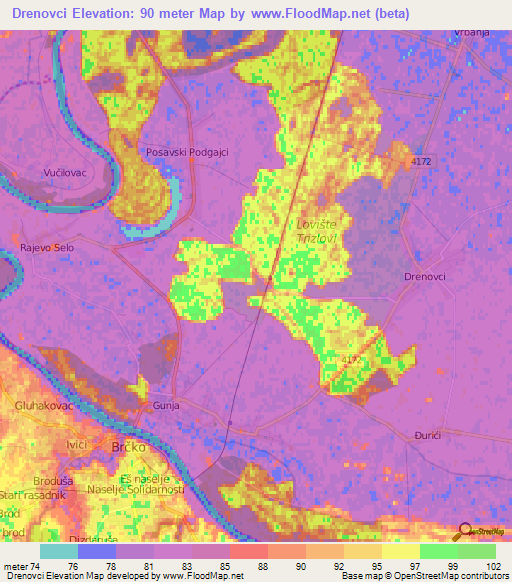 Drenovci,Croatia Elevation Map