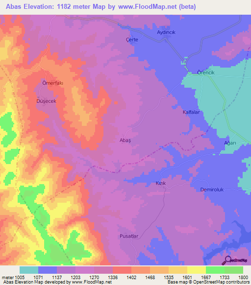 Abas,Turkey Elevation Map