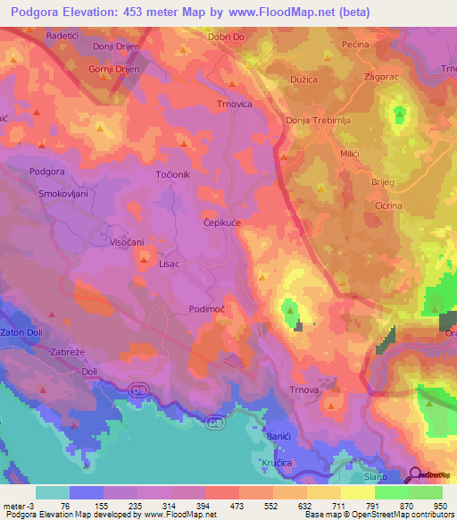 Podgora,Croatia Elevation Map