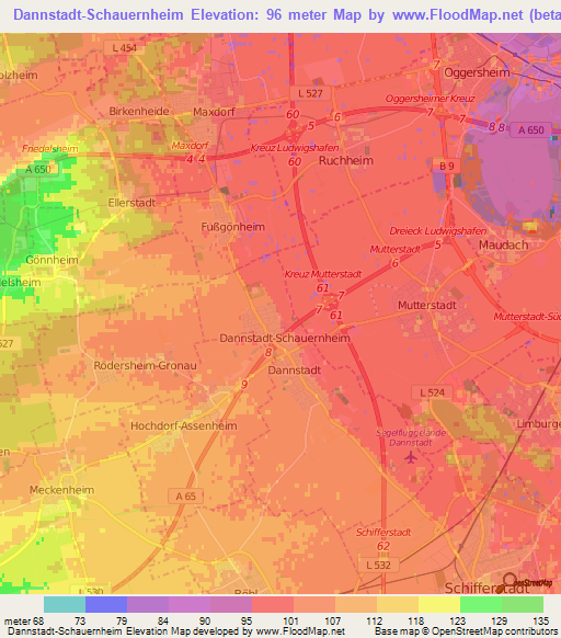 Dannstadt-Schauernheim,Germany Elevation Map