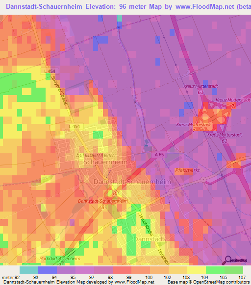 Dannstadt-Schauernheim,Germany Elevation Map