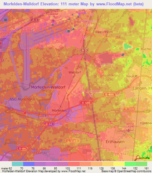 Morfelden-Walldorf,Germany Elevation Map