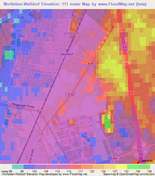 Morfelden-Walldorf,Germany Elevation Map
