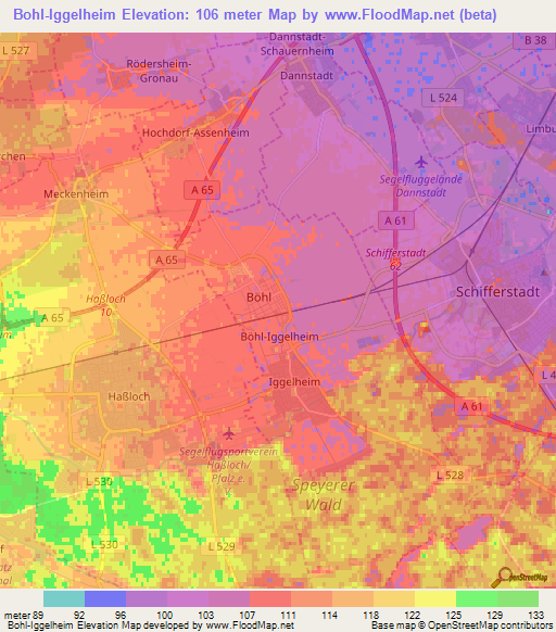 Bohl-Iggelheim,Germany Elevation Map