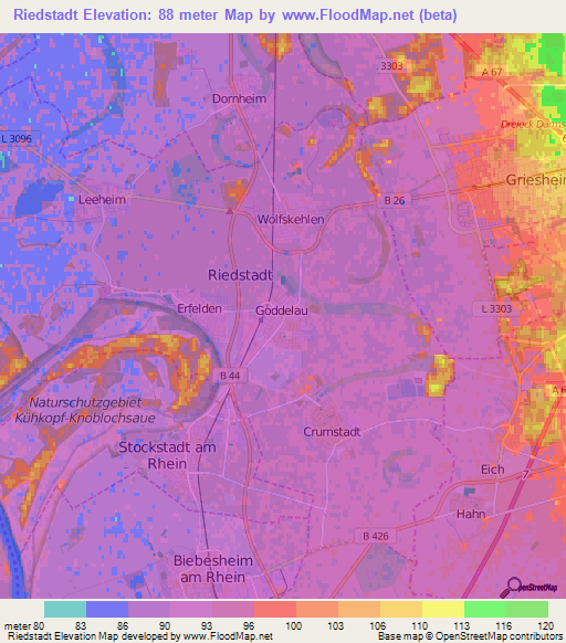 Riedstadt,Germany Elevation Map