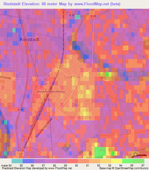 Riedstadt,Germany Elevation Map