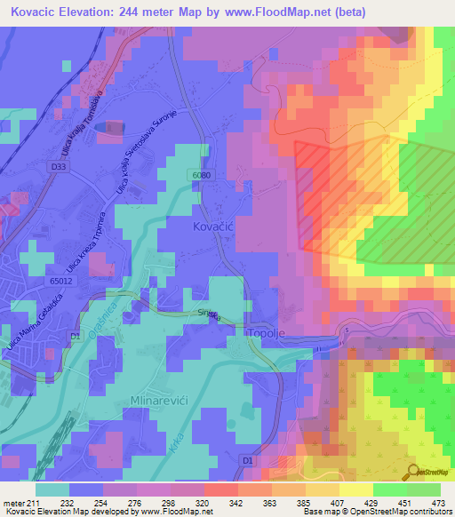 Kovacic,Croatia Elevation Map