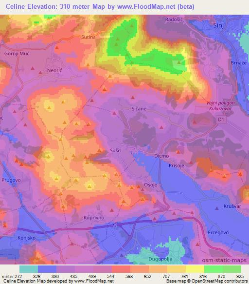 Celine,Croatia Elevation Map