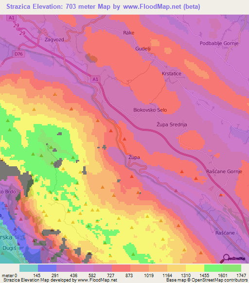 Strazica,Croatia Elevation Map