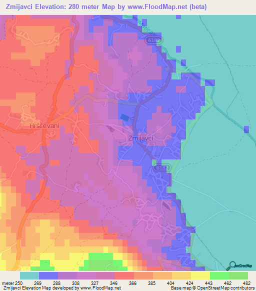 Zmijavci,Croatia Elevation Map