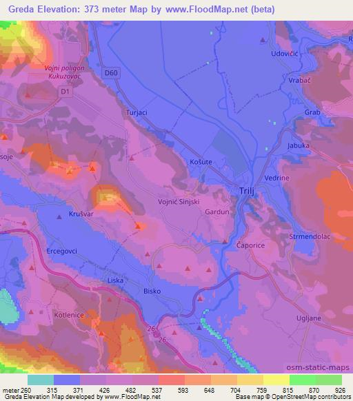 Greda,Croatia Elevation Map