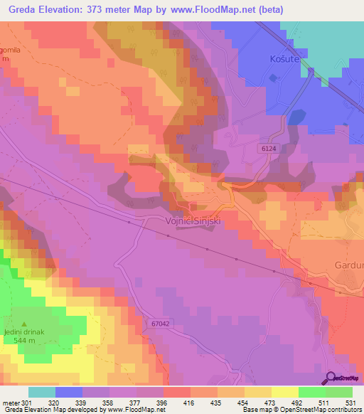 Greda,Croatia Elevation Map