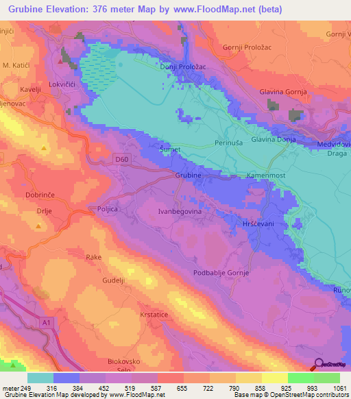 Grubine,Croatia Elevation Map