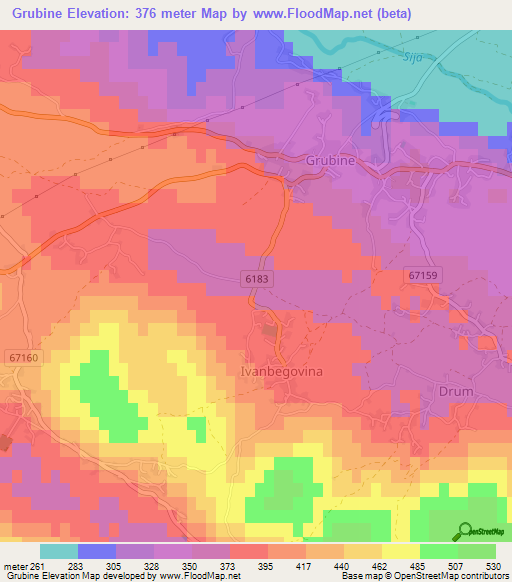 Grubine,Croatia Elevation Map