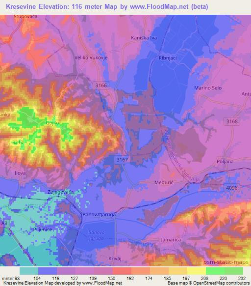 Kresevine,Croatia Elevation Map