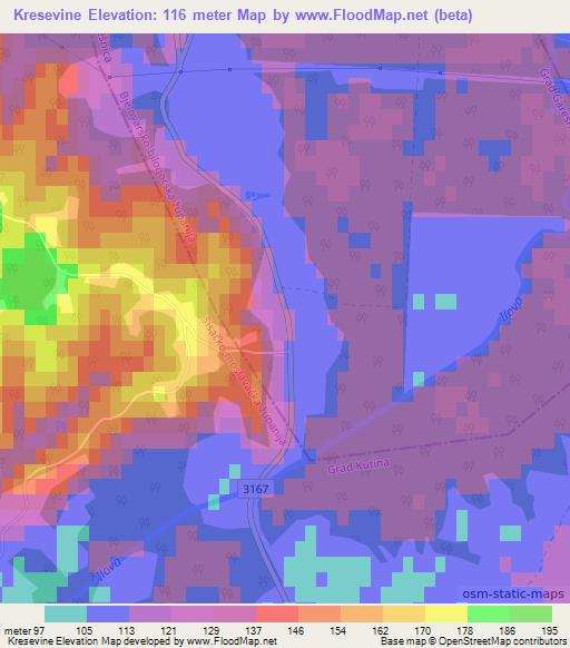 Kresevine,Croatia Elevation Map