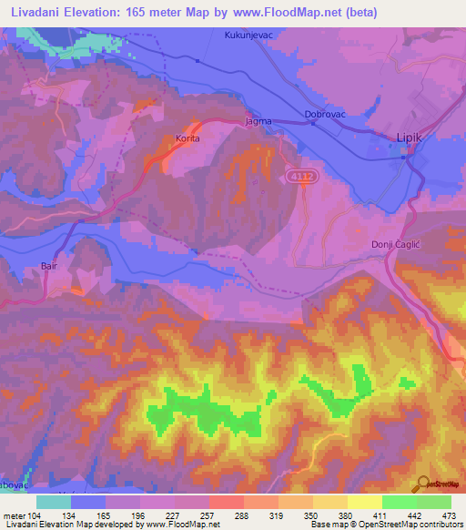 Livadani,Croatia Elevation Map