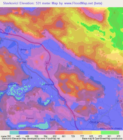 Slavkovici,Croatia Elevation Map