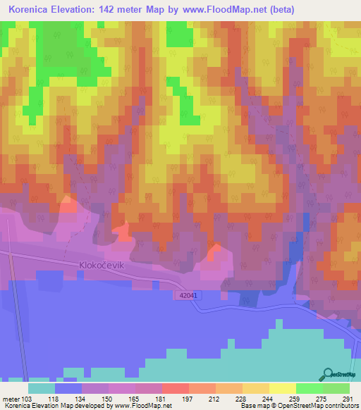 Korenica,Croatia Elevation Map