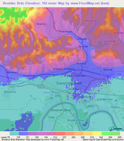Brodsko Brdo,Croatia Elevation Map