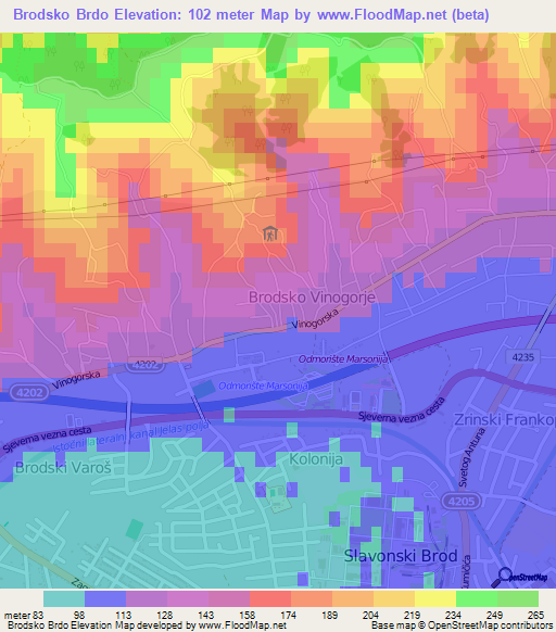 Brodsko Brdo,Croatia Elevation Map