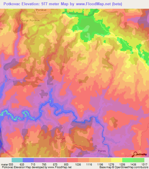 Potkovac,Montenegro Elevation Map