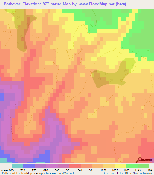 Potkovac,Montenegro Elevation Map