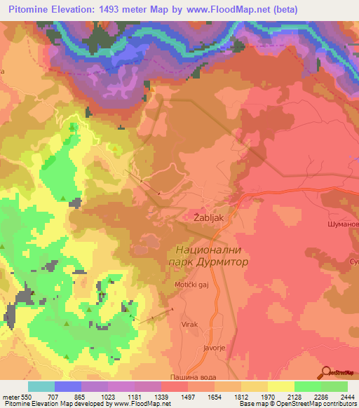 Pitomine,Montenegro Elevation Map