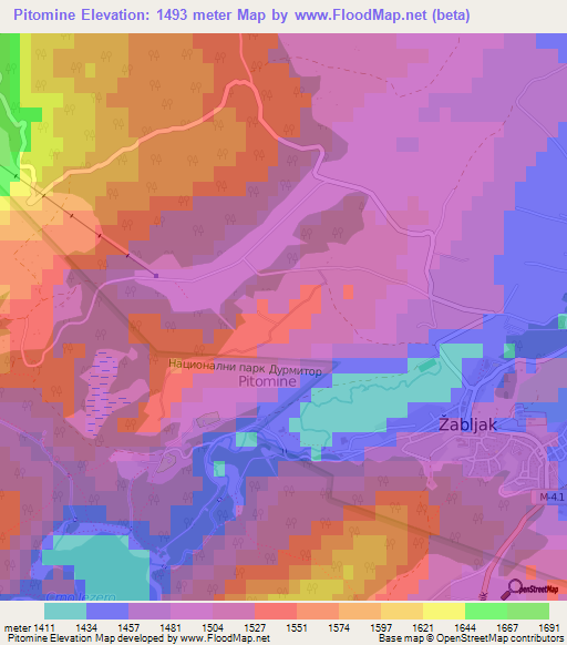 Pitomine,Montenegro Elevation Map