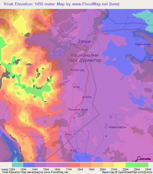 Virak,Montenegro Elevation Map