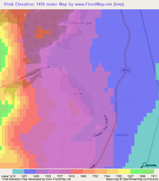 Virak,Montenegro Elevation Map