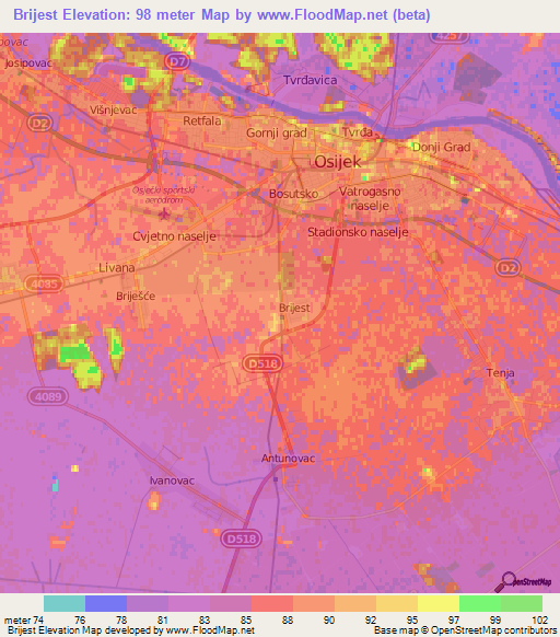 Brijest,Croatia Elevation Map