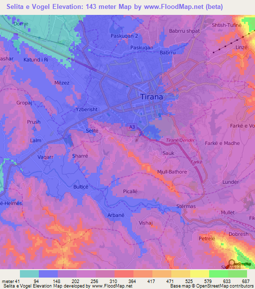 Selita e Vogel,Albania Elevation Map